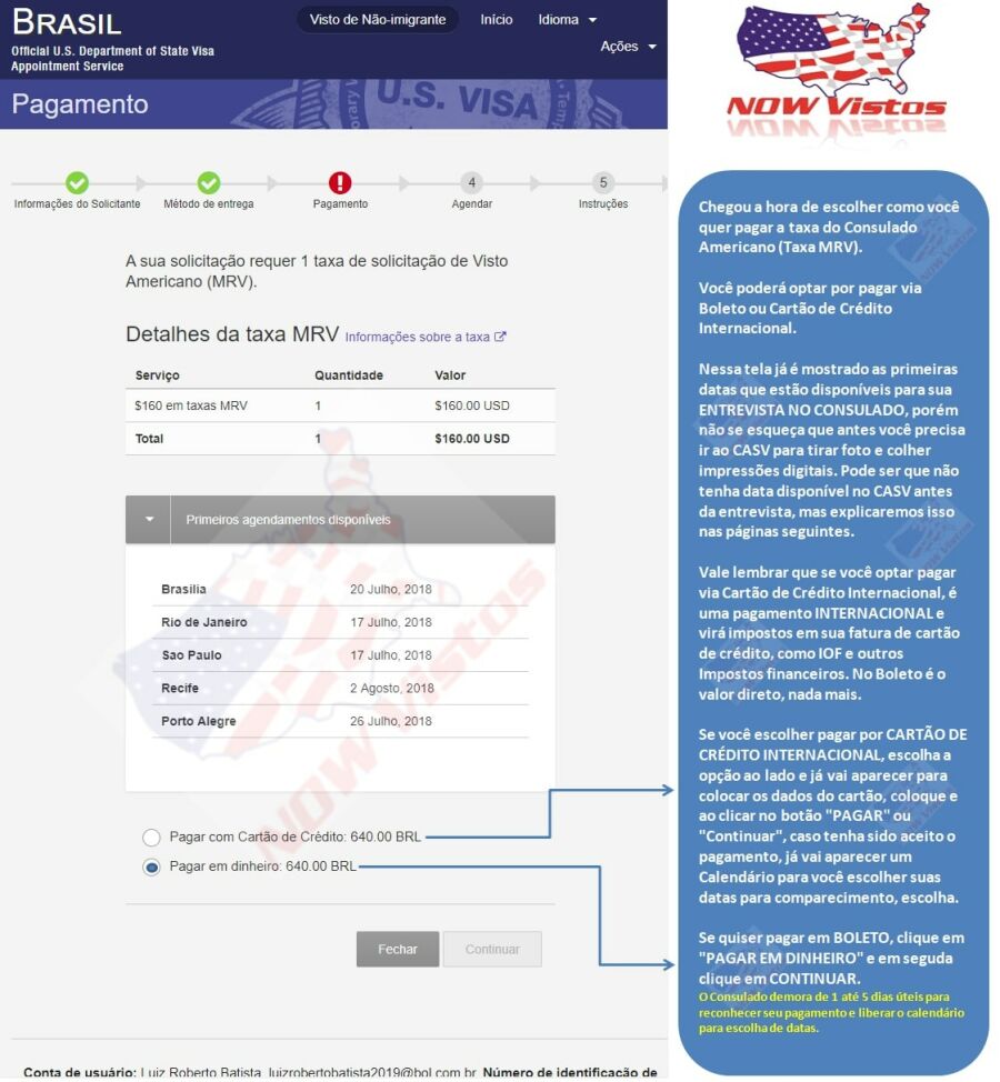 Como pagar a Taxa e fazer o Agendamento do Visto Americano